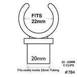 Nylon C Clips for tent, annexe, camper or caravan support poles. Part# 784 Fits inside 22mm (OD) tubing & clips onto 22mm (OD) Tubing Australian Made Poles Apart camping products