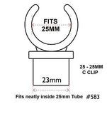 Nylon C Clips for tent, annexe, camper or caravan support poles. Part# 583 Fits inside 25mm (OD) tubing & clips onto 25mm (OD) Tubing Australian Made Poles Apart camping products