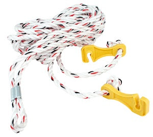 6mm double guy rope with 2 x 6mm plastic F Runners. Double ropes have a splice clip mid rope and then 2 strands of 3.5mtrs long rope with fittings on each end. Australian Poles Apart camping product part# 469